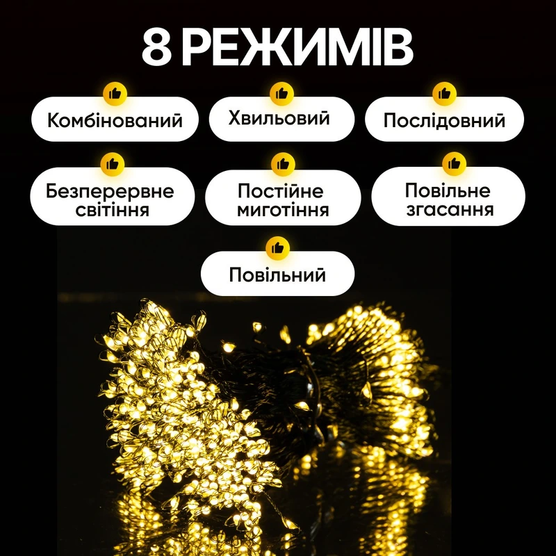Гірлянда Кінський хвіст Мішура 1800 LED 20 ниток 3 м зелена, жовтий GarlandoPro D1800L3MGY — фото 4
