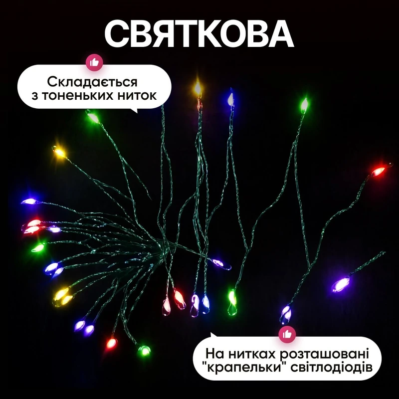 Гірлянда Кінський хвіст Мішура 960 LED 16 ниток 3 м зелена, мультиколор GarlandoPro D960L3MGML — фото 3