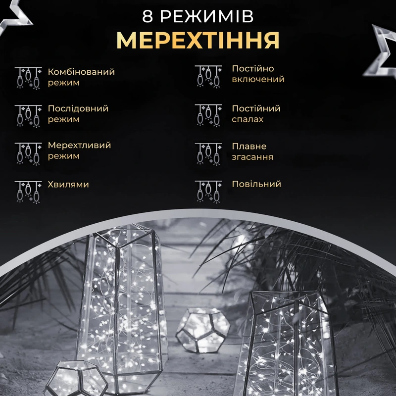 Гірлянда роса на пульті 100 метрів на 1000 led світлодіодів крапля на зеленому дроті біла 1000L100MGW — фото 5