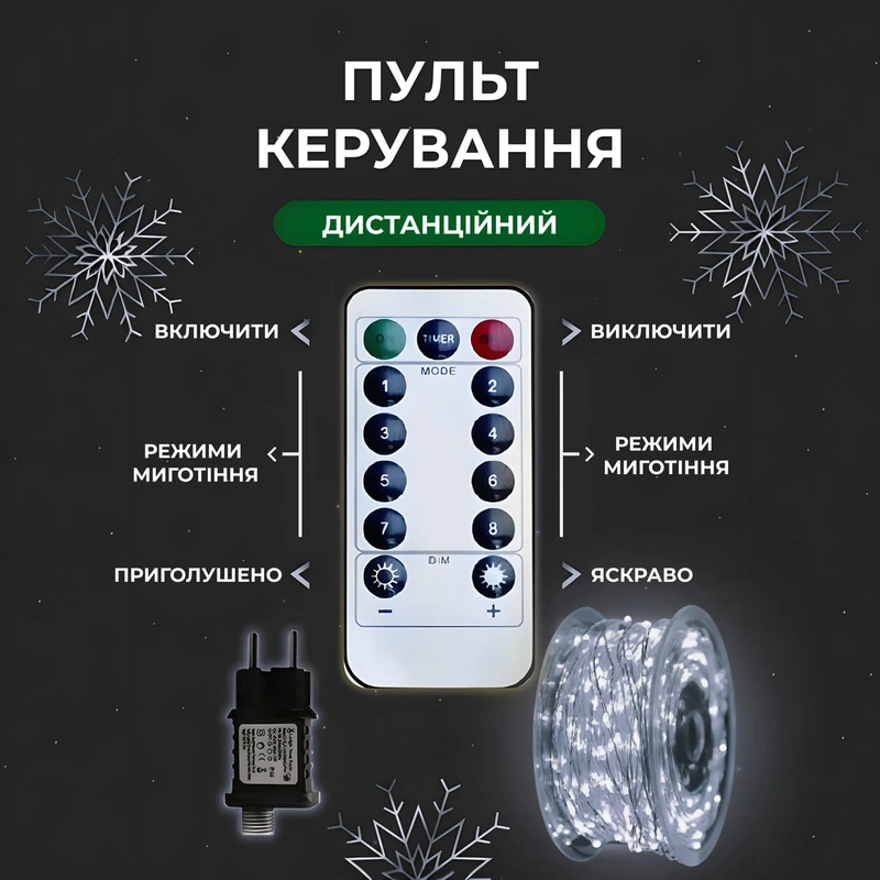 Гірлянда роса на пульті 50 метрів на 500 led світлодіодів крапля на білому дроті біла 500L50MWW