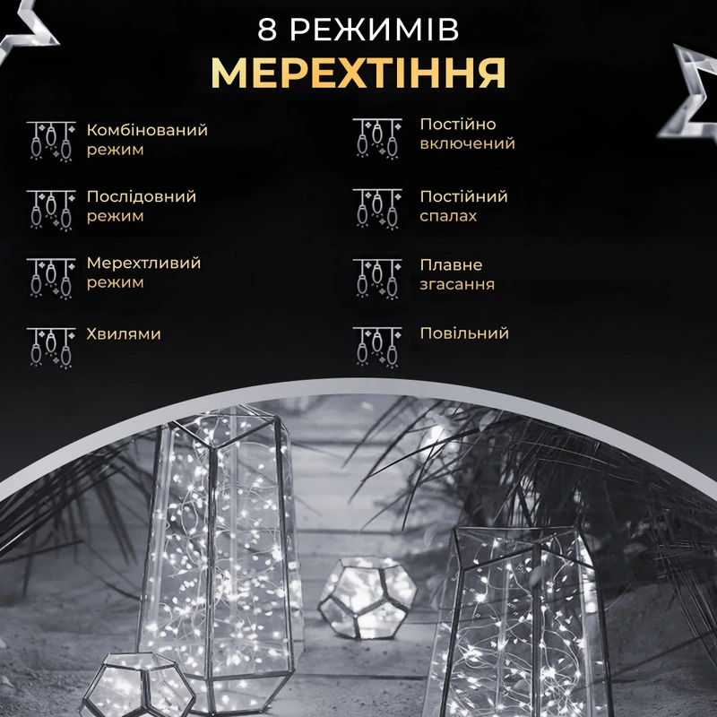 Гірлянда роса на пульті 50 метрів на 500 led світлодіодів крапля на зеленому дроті біла 500L50MGW — фото 7