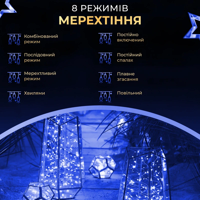 Гірлянда роса на пульті 50 метрів на 500 led світлодіодів крапля на зеленому дроті синя 500L50MGBL — фото 8