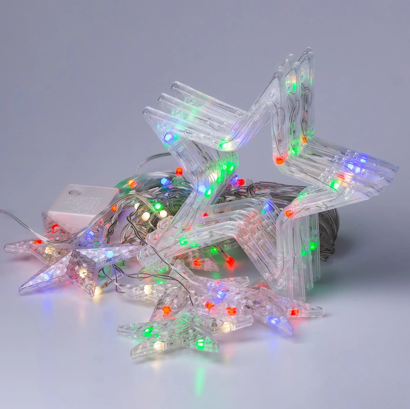 Гірлянда штора 3х0,7 м Зірки на 108 LED лампочок світлодіодна 6 великих та 6 маленьких зірок 9В 8 режимів 1733053ML — фото 7