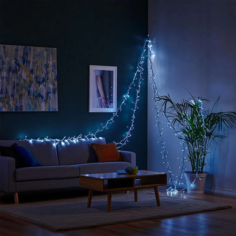Новорічна гірлянда вулична 100 м 1000 LED із сонячною батареєю 8 режимів роботи чорний провід Біле світло SB1000L100MBW — фото 4