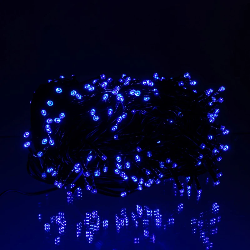 Новорічна гірлянда вулична 100 м 1000 LED із сонячною батареєю 8 режимів роботи чорний провід Синій SB1000L100MBBL — фото 2