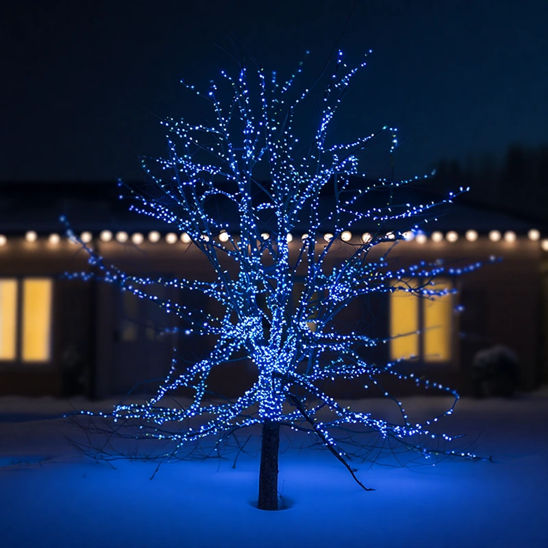 Новорічна гірлянда вулична 100 м 1000 LED із сонячною батареєю 8 режимів роботи чорний провід Синій SB1000L100MBBL — фото 3