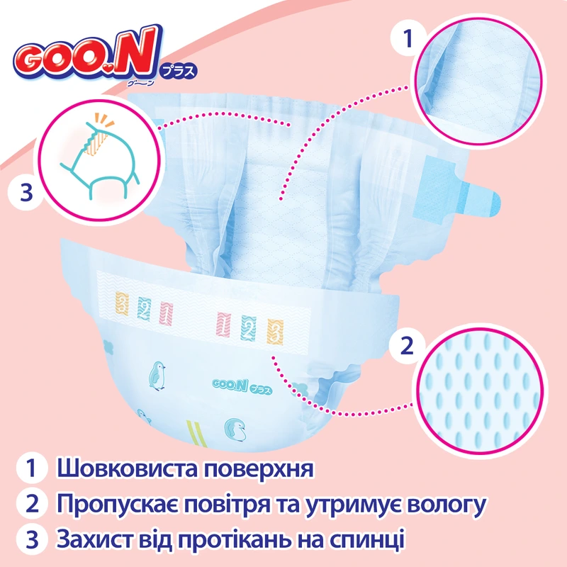 Підгузки GOO.N Plus для дітей 9-14 кг (розмір L, на липучках, унісекс, 48 шт)