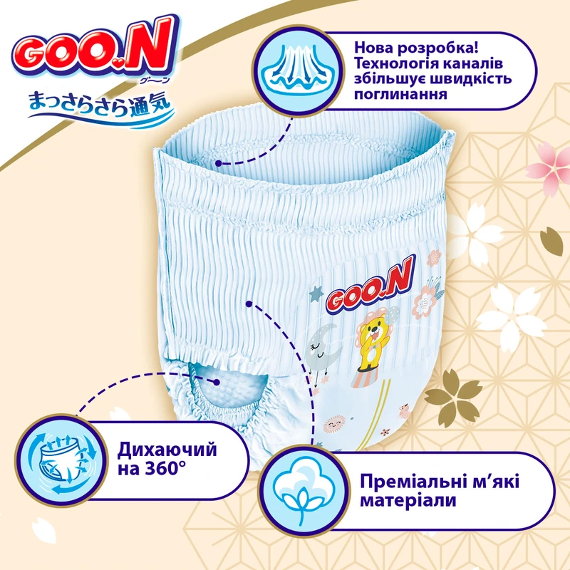 Трусики-підгузки GOO.N Premium Soft для дітей 12-17 кг (розмір 5(XL), унісекс, 36 шт)