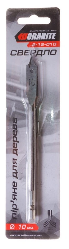 Свердло для дерева GRANITE пір'яне 10х152 мм 6-гранний хвостовик ¼" 2-12-010