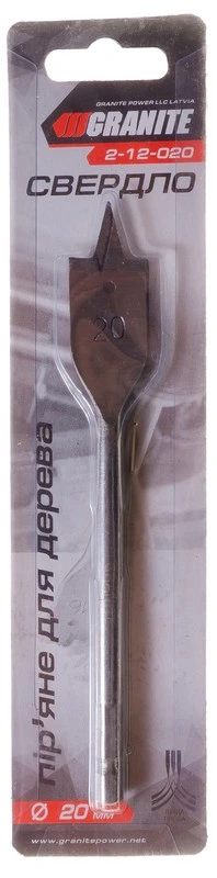 Свердло для дерева GRANITE пір'яне 20х152 мм 6-гранний хвостовик ¼" 2-12-020
