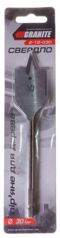 Свердло для дерева GRANITE пір'яне 30х152 мм 6-гранний хвостовик ¼" 2-12-030