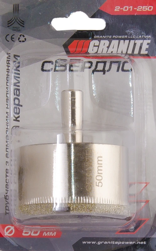 Свердло для скла та кераміки GRANITE трубчасте з алмазним напиленням 50 мм 2-01-250