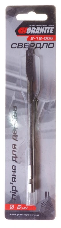 Свердло для дерева GRANITE пір'яне 6х152 мм 6-гранний хвостовик ¼" 2-12-006