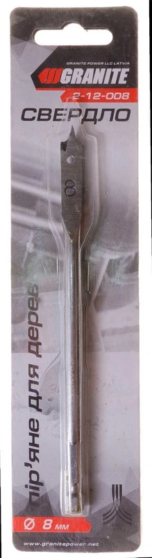Свердло для дерева GRANITE пір'яне 8х152 мм 6-гранний хвостовик ¼" 2-12-008