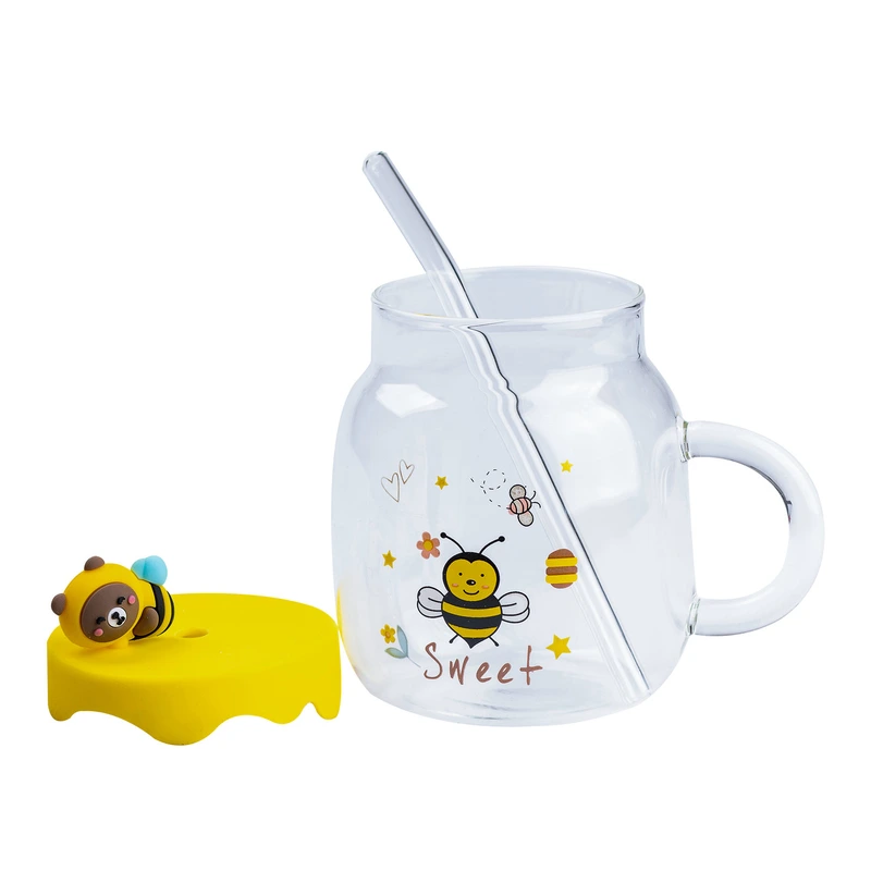 Чашка скляна 500 мл із силіконовою кришкою та трубочкою HP7212