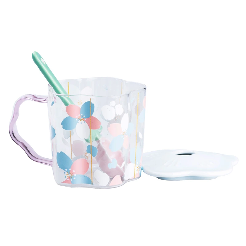 Чашка скляна 500 мл з ложкою та кришкою Блакитний HP7213BL