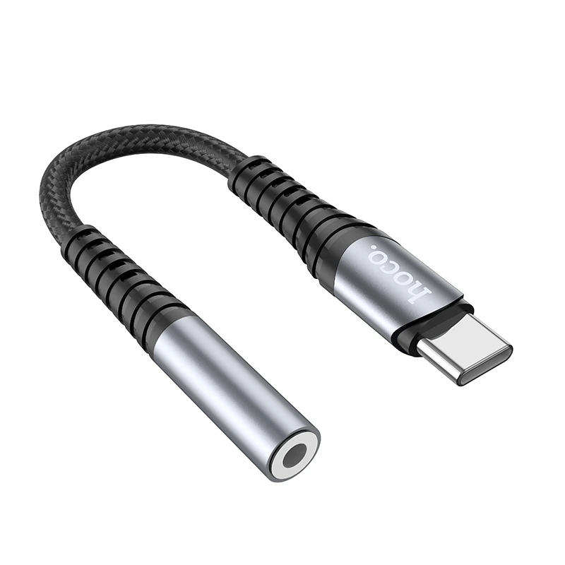 Аудіокабель HOCO LS33 Type-C to 3.5 female, nylon braid,  0,12m, Metal Gray