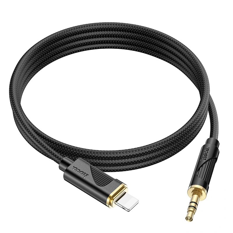 Аудiокабель HOCO UPA30 iP to 3.5mm male, nylon braid, 1m, Black — фото 3