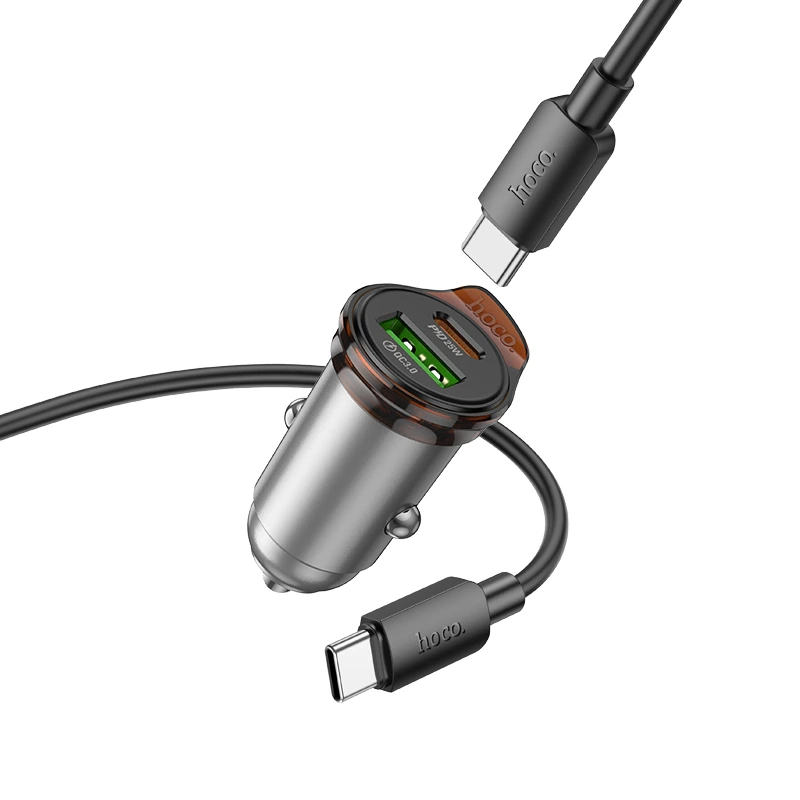 Автомобільний зарядний пристрій HOCO NZ16A Rigorous 43W dual port PD25W+QC3.0 car charger set(C to C) Metal Grey — фото 5