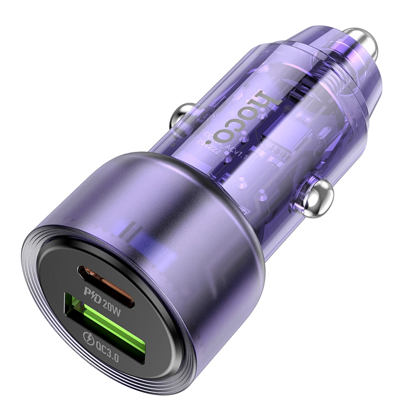 Автомобільний зарядний пристрій HOCO Z52 Spacious PD38W (1C1A) car charger Transparent Purple — фото 3