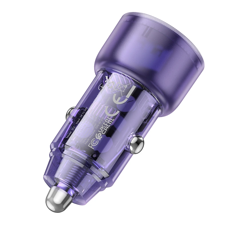 Автомобільний зарядний пристрій HOCO Z52 Spacious PD38W (1C1A) car charger Transparent Purple — фото 4