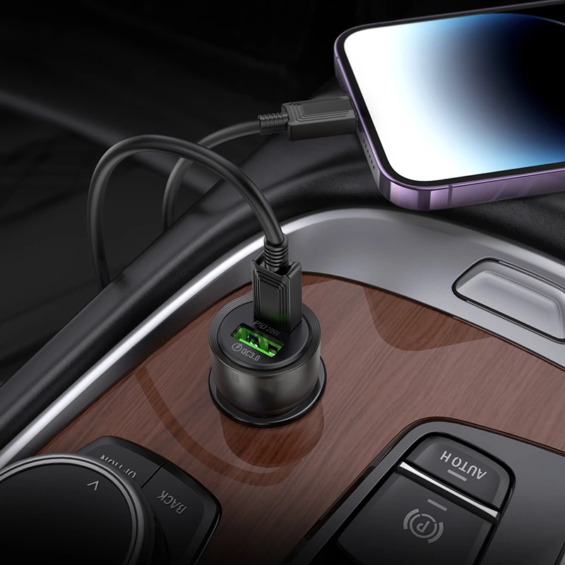 Автомобільний зарядний пристрій HOCO Z52 Spacious PD38W (1C1A) car charger Transparent Purple — фото 6