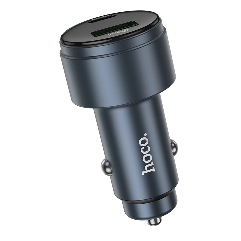Автомобільний зарядний пристрій HOCO Z57B Glorious 63W dual-port digital display PD45W+QC3.0 car charger Metal Gray — фото 4