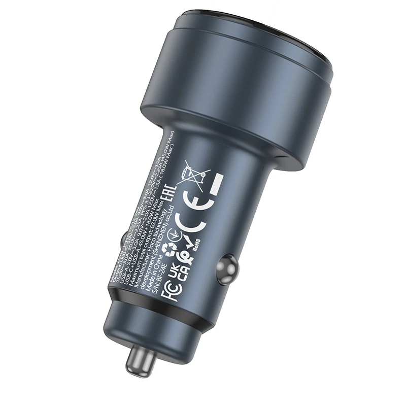 Автомобільний зарядний пристрій HOCO Z57B Glorious 63W dual-port digital display PD45W+QC3.0 car charger Metal Gray — фото 5