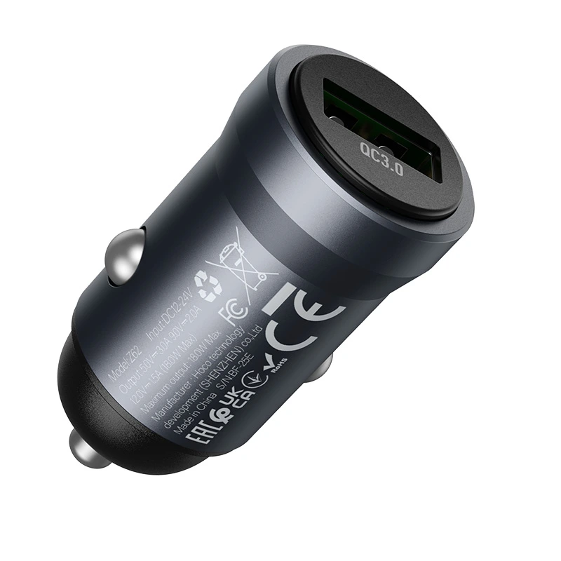 Автомобільний зарядний пристрій HOCO Z62 Energy single-port QC3.0 car charger Metal Gray — фото 4