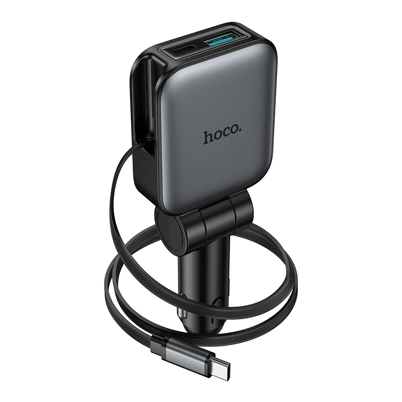 Автомобільний зарядний пристрій HOCO Z67 Triunfar PD60W(1C1A)+Type-C car charger with telescopic cable Metal Gray — фото 6