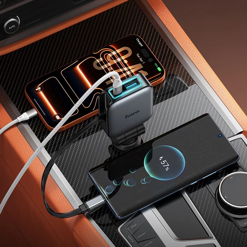 Автомобільний зарядний пристрій HOCO Z67 Triunfar PD60W(1C1A)+Type-C car charger with telescopic cable Metal Gray — фото 8