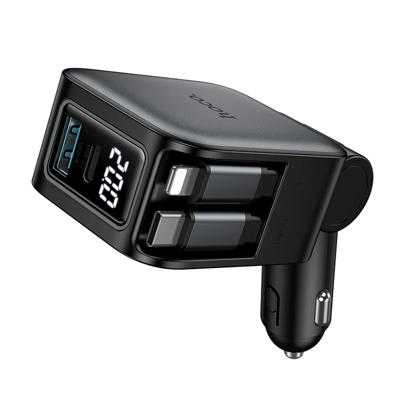 Автомобільний зарядний пристрій HOCO Z67A Triunfar PD60W(1C1A)+Type-C/iP car charger with dual telescopic cable and digital display dark Metal Gray — фото 4