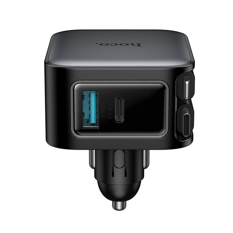 Автомобільний зарядний пристрій HOCO Z67A Triunfar PD60W(1C1A)+Type-C/iP car charger with dual telescopic cable and digital display dark Metal Gray — фото 5