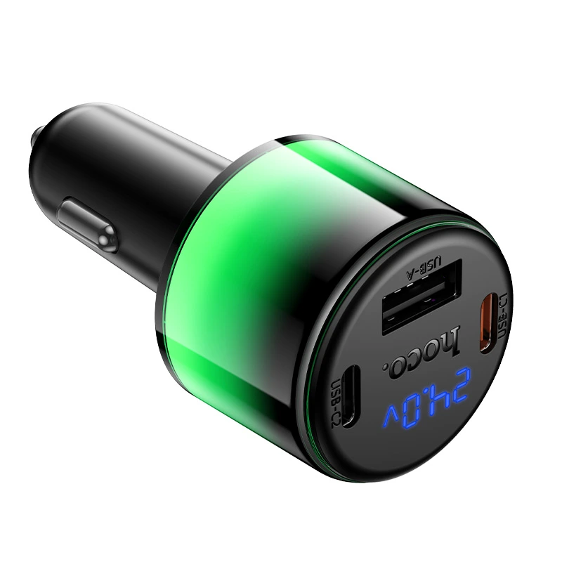 Автомобільний зарядний пристрій HOCO Z69A Vivido PD37W(2C1A) car charger with digital display Black — фото 3