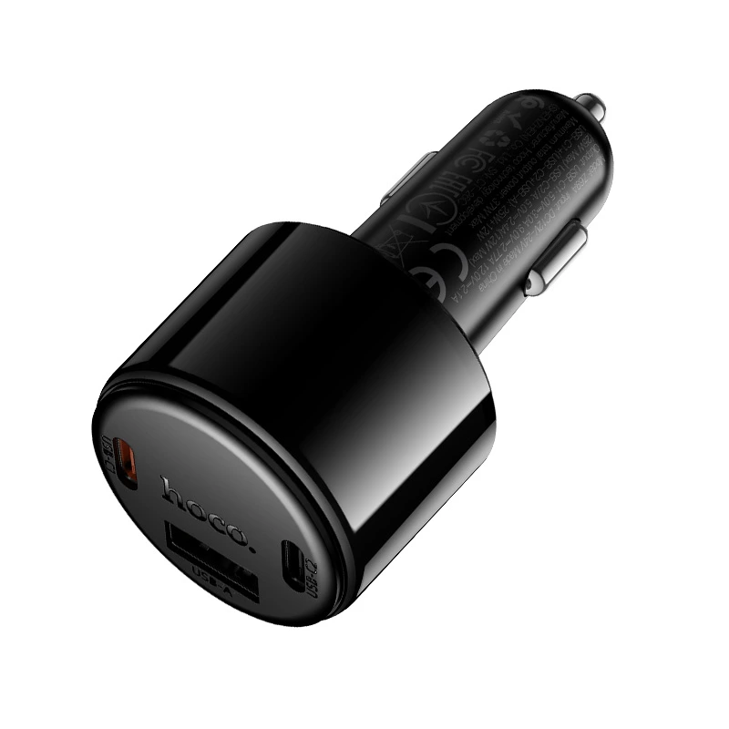 Автомобільний зарядний пристрій HOCO Z69A Vivido PD37W(2C1A) car charger with digital display Black — фото 7