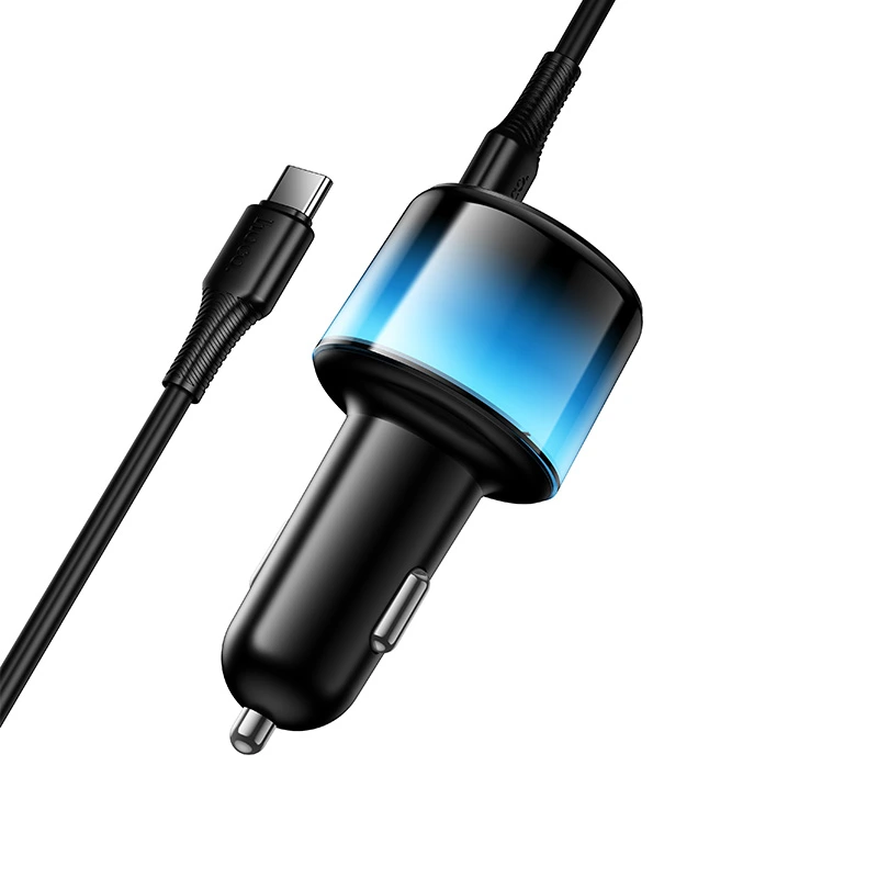Автомобільний зарядний пристрій HOCO Z69A Vivido PD37W(2C1A) car charger with digital display set(C to C) Black — фото 4