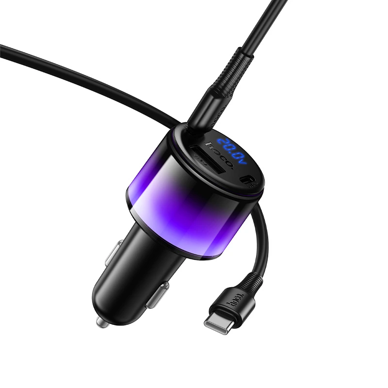 Автомобільний зарядний пристрій HOCO Z69A Vivido PD37W(2C1A) car charger with digital display set(C to C) Black — фото 5