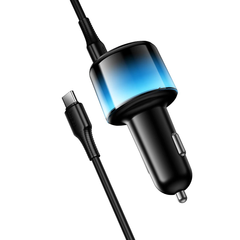 Автомобільний зарядний пристрій HOCO Z69A Vivido PD37W(2C1A) car charger with digital display set(C to C) Black — фото 6