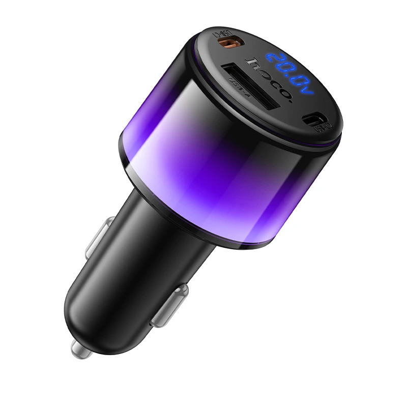 Автомобільний зарядний пристрій HOCO Z69B Vivido PD57W(2C1A) car charger with digital display Black — фото 5