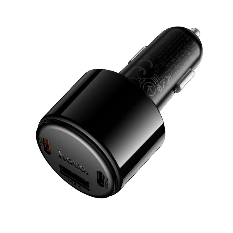 Автомобільний зарядний пристрій HOCO Z69B Vivido PD57W(2C1A) car charger with digital display Black — фото 7