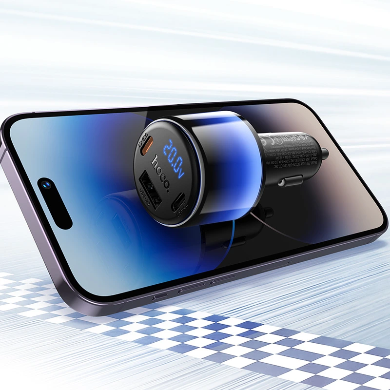 Автомобільний зарядний пристрій HOCO Z69B Vivido PD57W(2C1A) car charger with digital display Black — фото 9