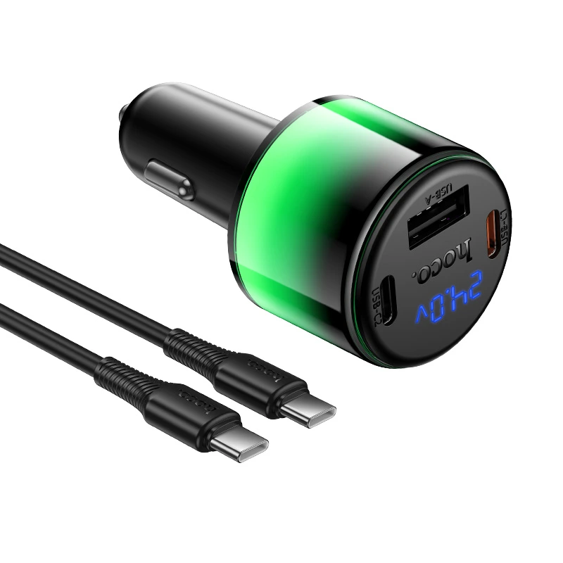 Автомобільний зарядний пристрій HOCO Z69B Vivido PD57W(2C1A) car charger with digital display set(C to C) Black — фото 3