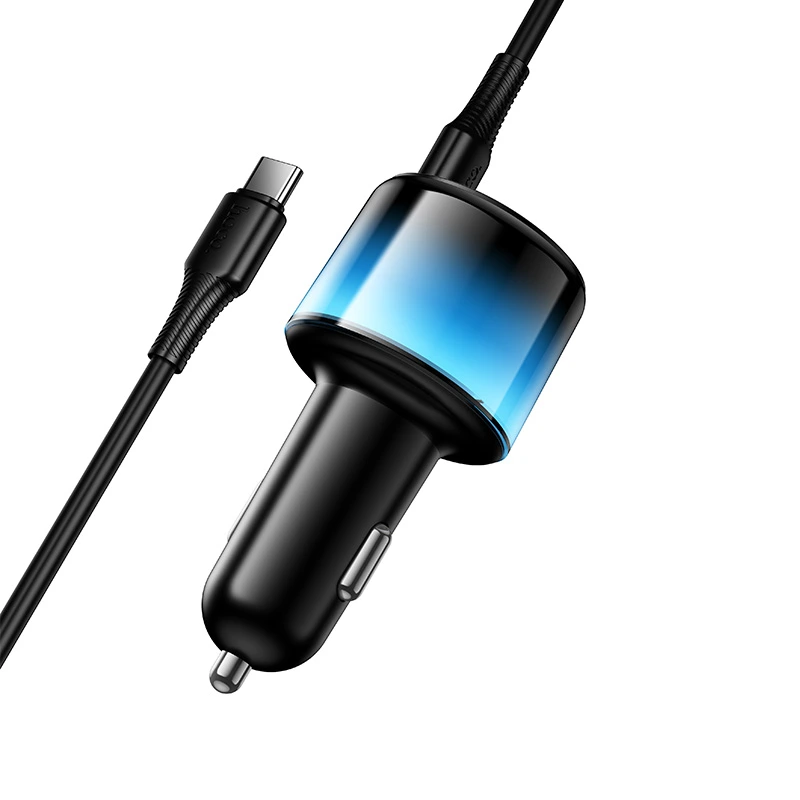 Автомобільний зарядний пристрій HOCO Z69B Vivido PD57W(2C1A) car charger with digital display set(C to C) Black — фото 4