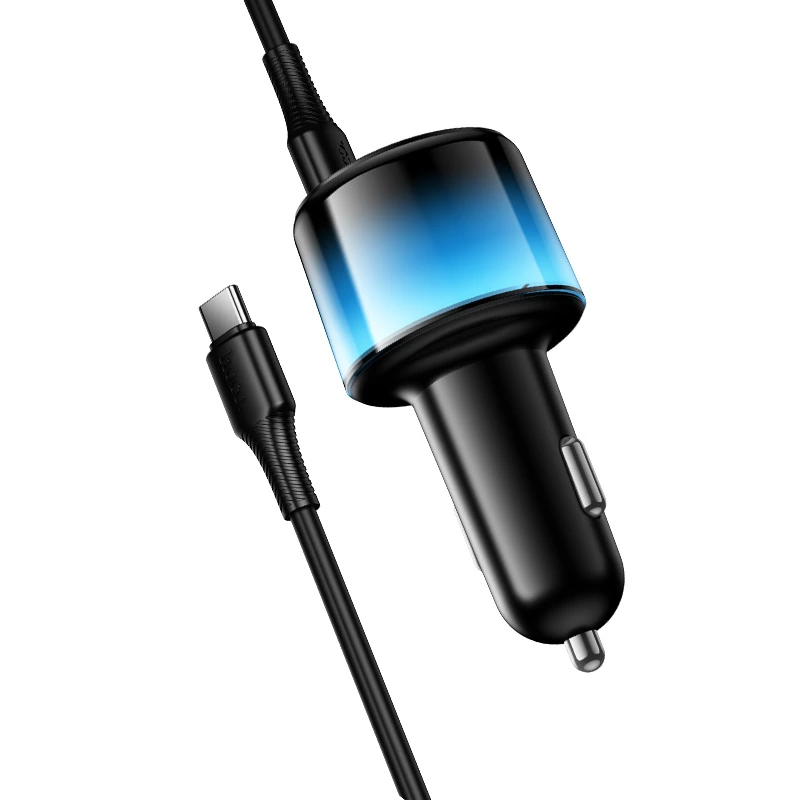Автомобільний зарядний пристрій HOCO Z69B Vivido PD57W(2C1A) car charger with digital display set(C to C) Black — фото 6