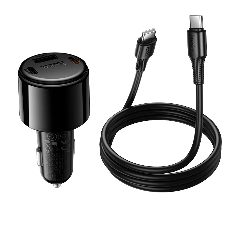 Автомобільний зарядний пристрій HOCO Z69B Vivido PD57W(2C1A) car charger with digital display set(C to C) Black — фото 7