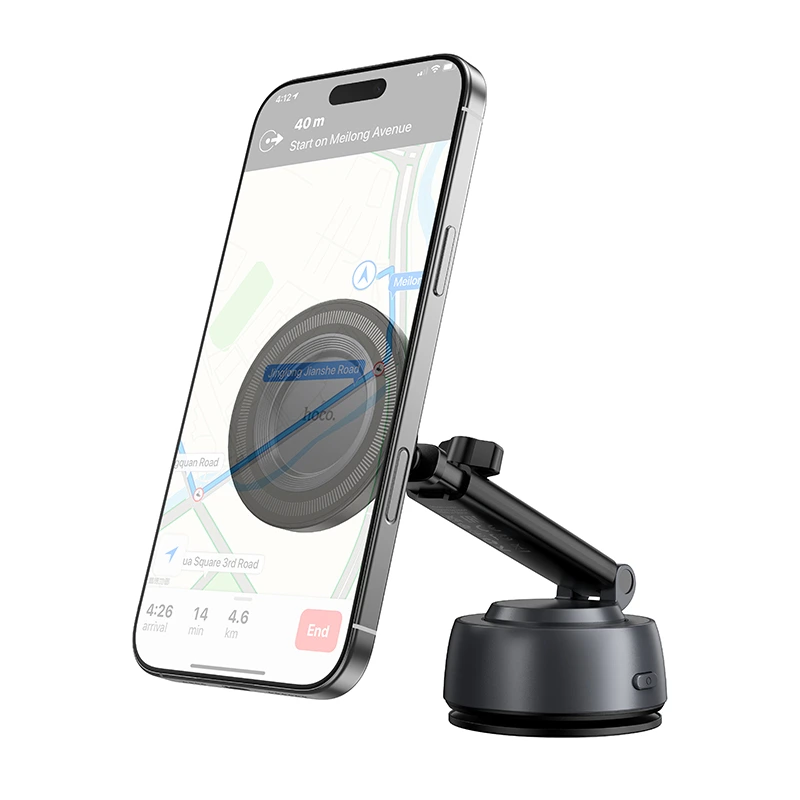 Автотримач для телефона HOCO H107 Carte electric suction cup magnetic car holder(multi-scene) black metal grey — фото 3