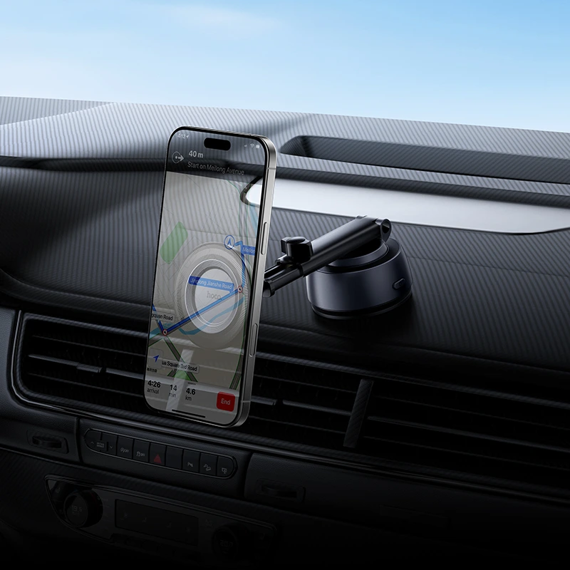 Автотримач для телефона HOCO H107 Carte electric suction cup magnetic car holder(multi-scene) black metal grey — фото 7