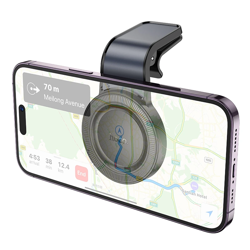 Автотримач для телефона HOCO H59 Show ring magnetic car holder (L air outlet) Black Metal Gray — фото 4