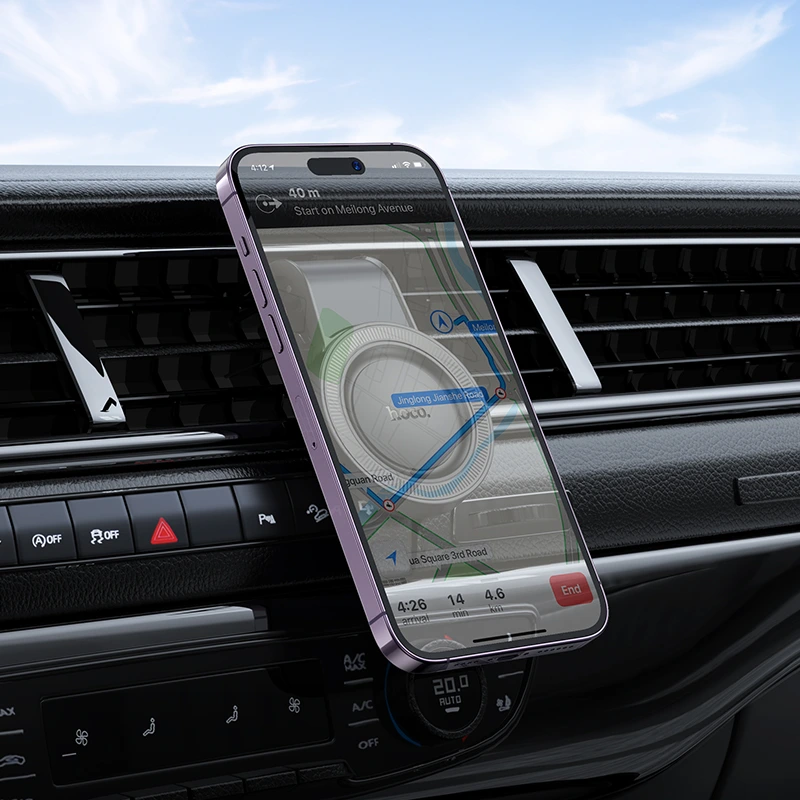 Автотримач для телефона HOCO H59 Show ring magnetic car holder (L air outlet) Black Metal Gray — фото 9