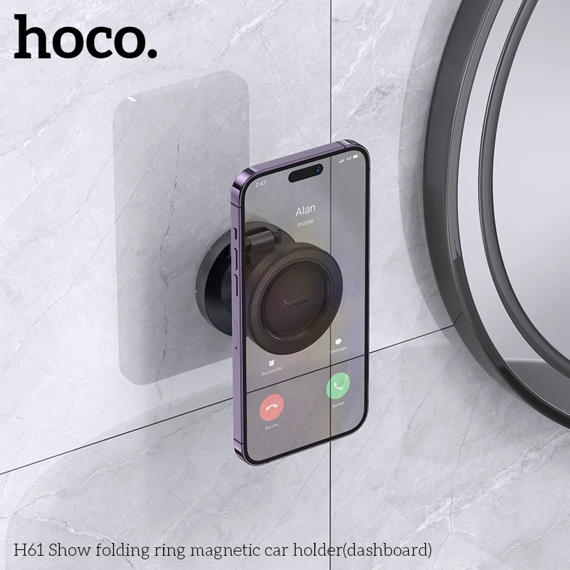 Автотримач для телефона HOCO H61 Show folding ring magnetic car holder (dashboard) Black Metal Gray — фото 10